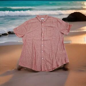 Onia Linen Shirt Men's Size XL Linen Cotton Blend Short Sleeve Button Up Coral